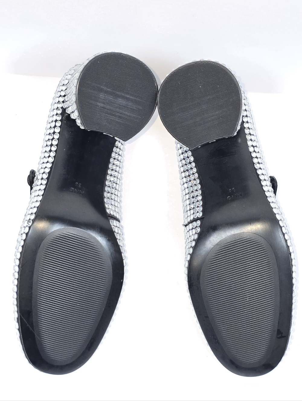 Mango Silver Rhinestone Mary Jane Block Heel Pumps Crystal Embellished Size 38 - Picture 9 of 12